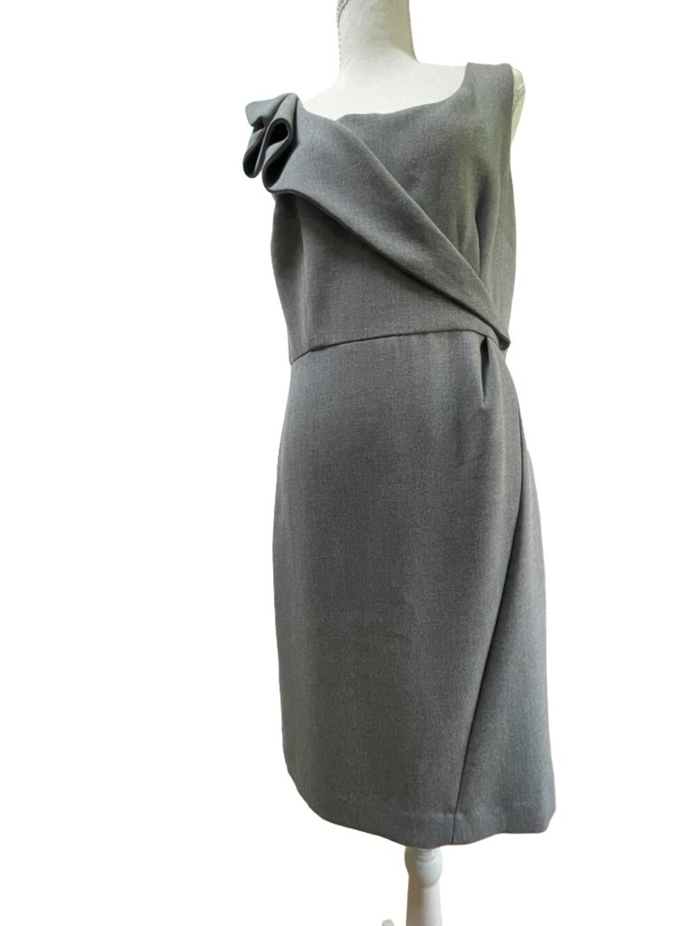 LOFT Gray Sheath Dress 6 Asymmetrical Ruffle Career